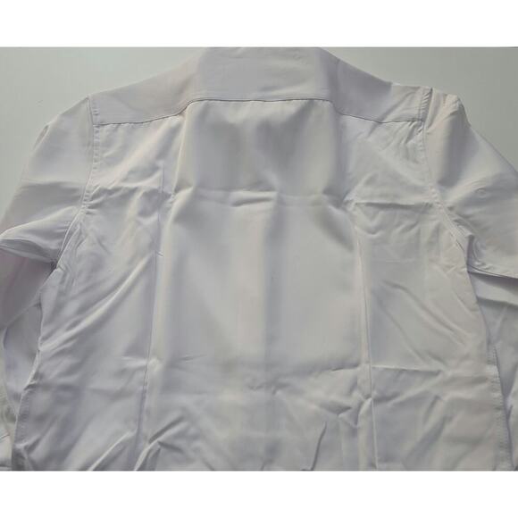 Men's White Dress Shirt Collared Black Buttons Size Medium - Picture 2 of 4